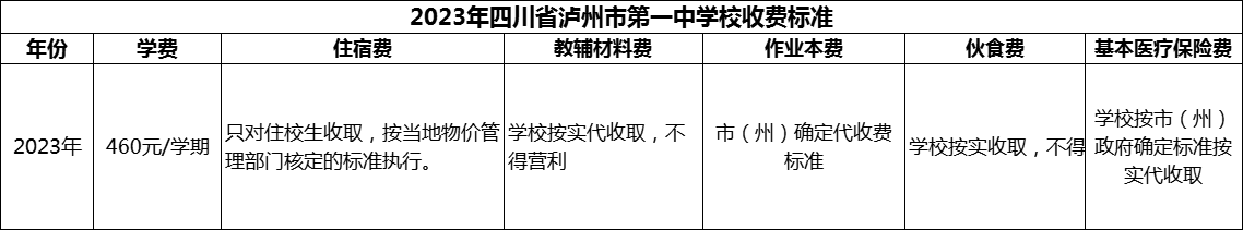 2024年瀘州市四川省瀘州市第一中學校學費多少錢？