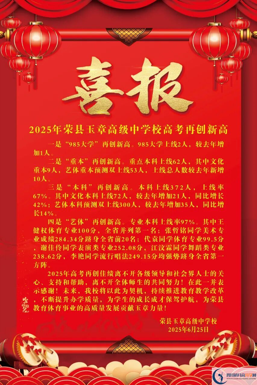 2026年自貢市四川榮縣玉章高級中學(xué)校升學(xué)率怎么樣？